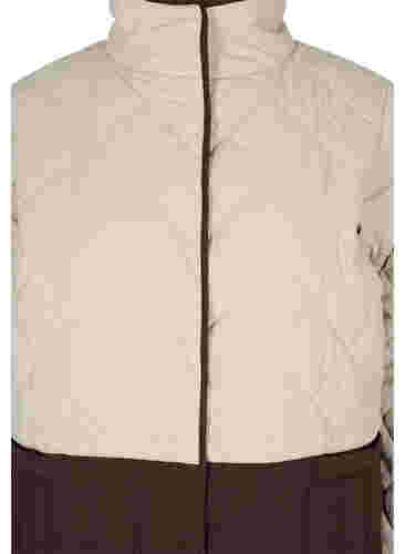 Lang quiltet jakke med colorblock, Black Coffee Comb, Packshot image number 2