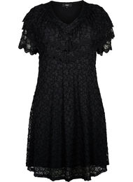 Kortermet blondekjole med brede volanger, Black