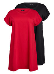 2-pakk T-skjortekjole med korte ermer, Black / Urban Red