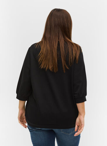 Bluse med 3/4-ermer, Black, Model image number 1
