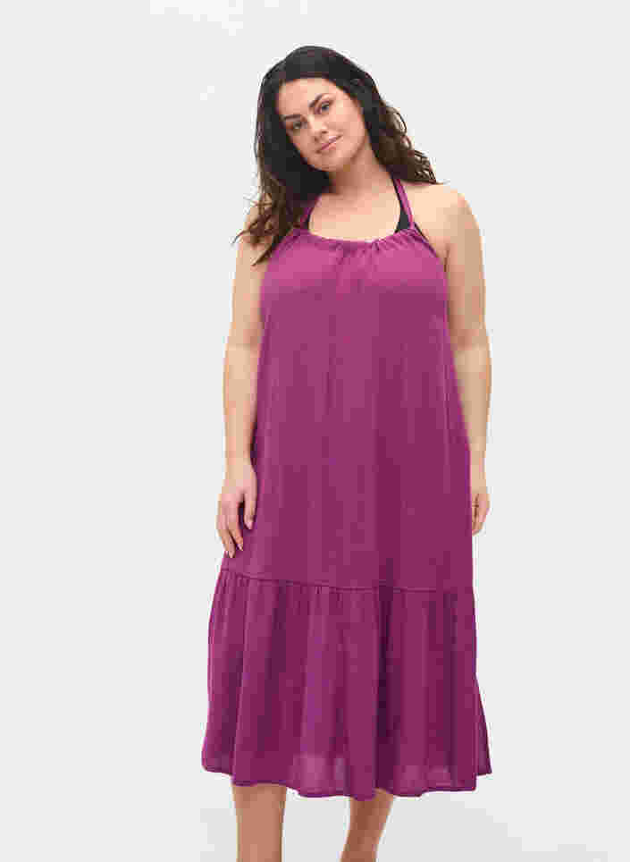 Lang strandkjole i viskose, Dark Purple, Model