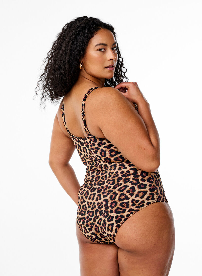 Badedrakt med dyretrykk og stringdetaljer, Leopard AOP, Model