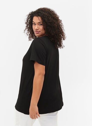 Kortermet T-skjorte i bomull med trykk, Black W. Love , Model image number 1