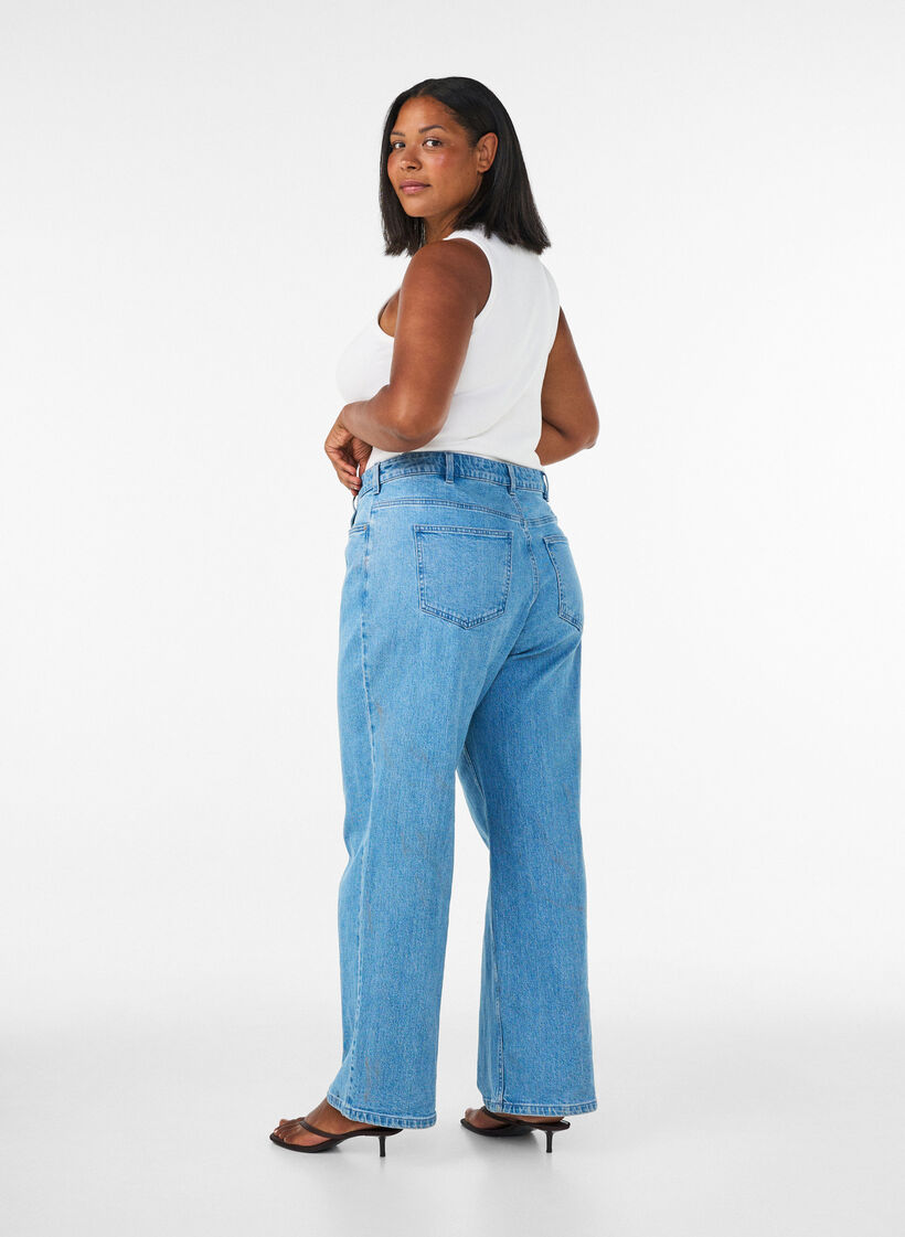 Jeans med vide ben og h&oslash;y midje, Bl&aring;, Model