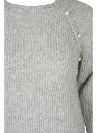 Melert strikkegenser med perleknapper, Light Grey Melange, Packshot image number 2