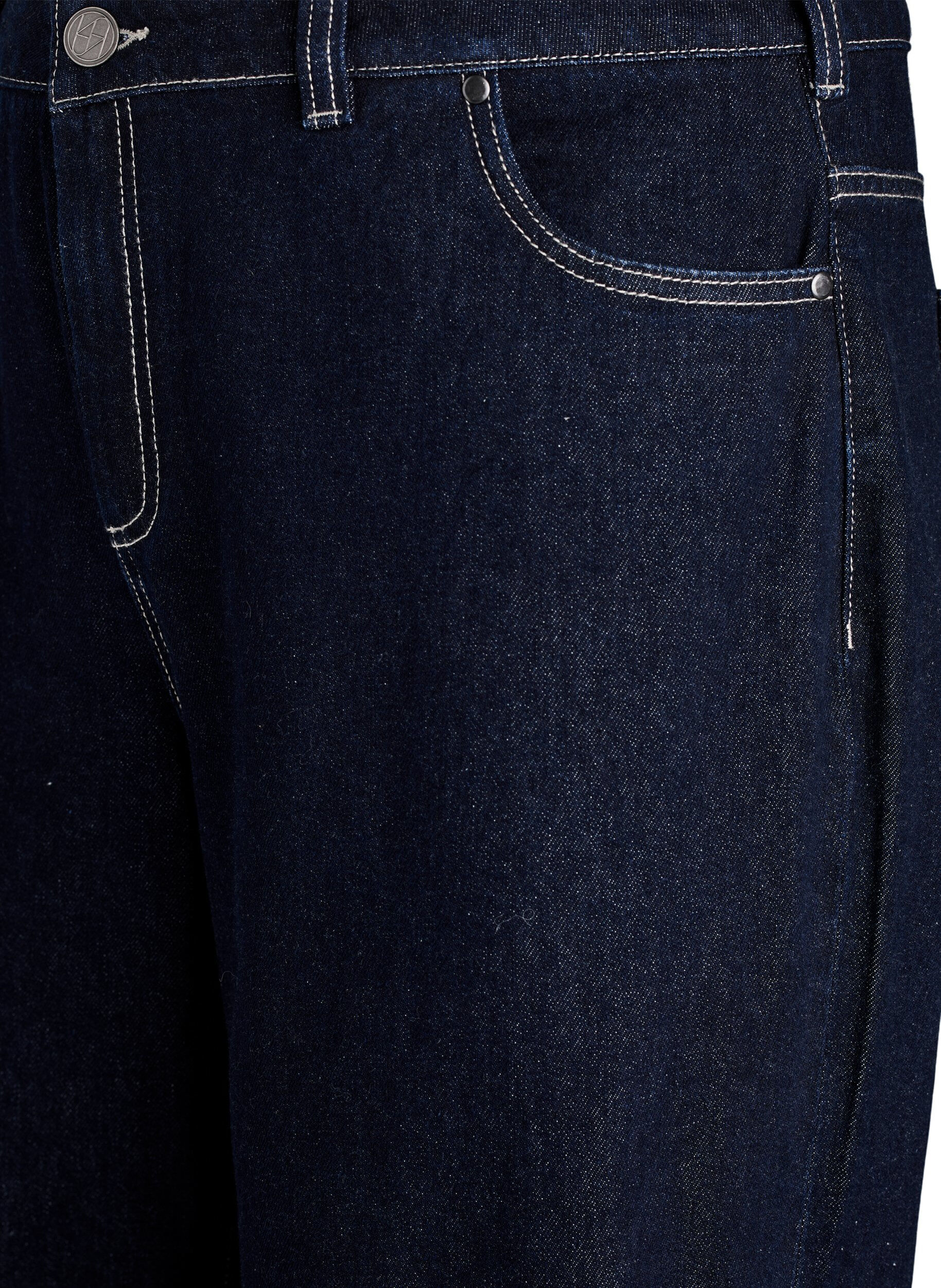 ZizziWide fit jeans med brede oppbrett og kontrasts&oslash;m, Bl&aring;, Packshot image number 2