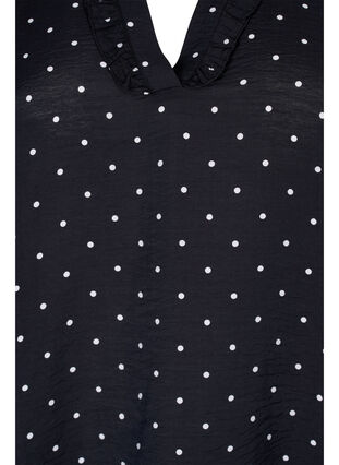 Prikkete bluse med 3/4 ermer i viskosemateriale, Black Dot, Packshot image number 2