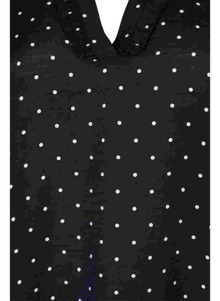 Prikkete bluse med 3/4 ermer i viskosemateriale, Black Dot, Packshot image number 2