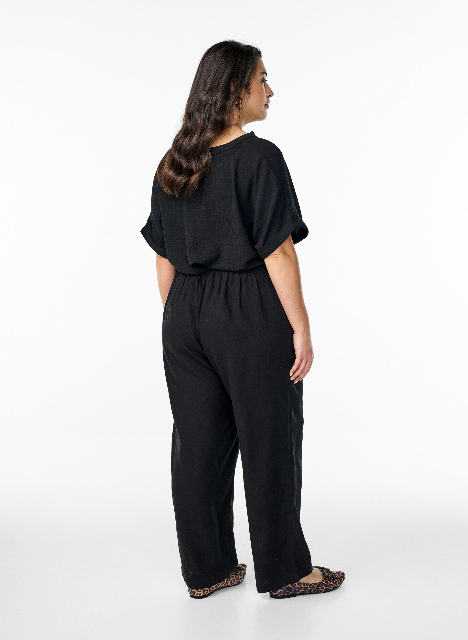 ZizziL&oslash;se bukser i lin og viskose, Svart, Model image number 1