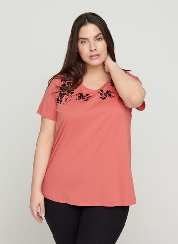 Kortermet T-skjorte med mønster, Faded Rose, Model image number 0