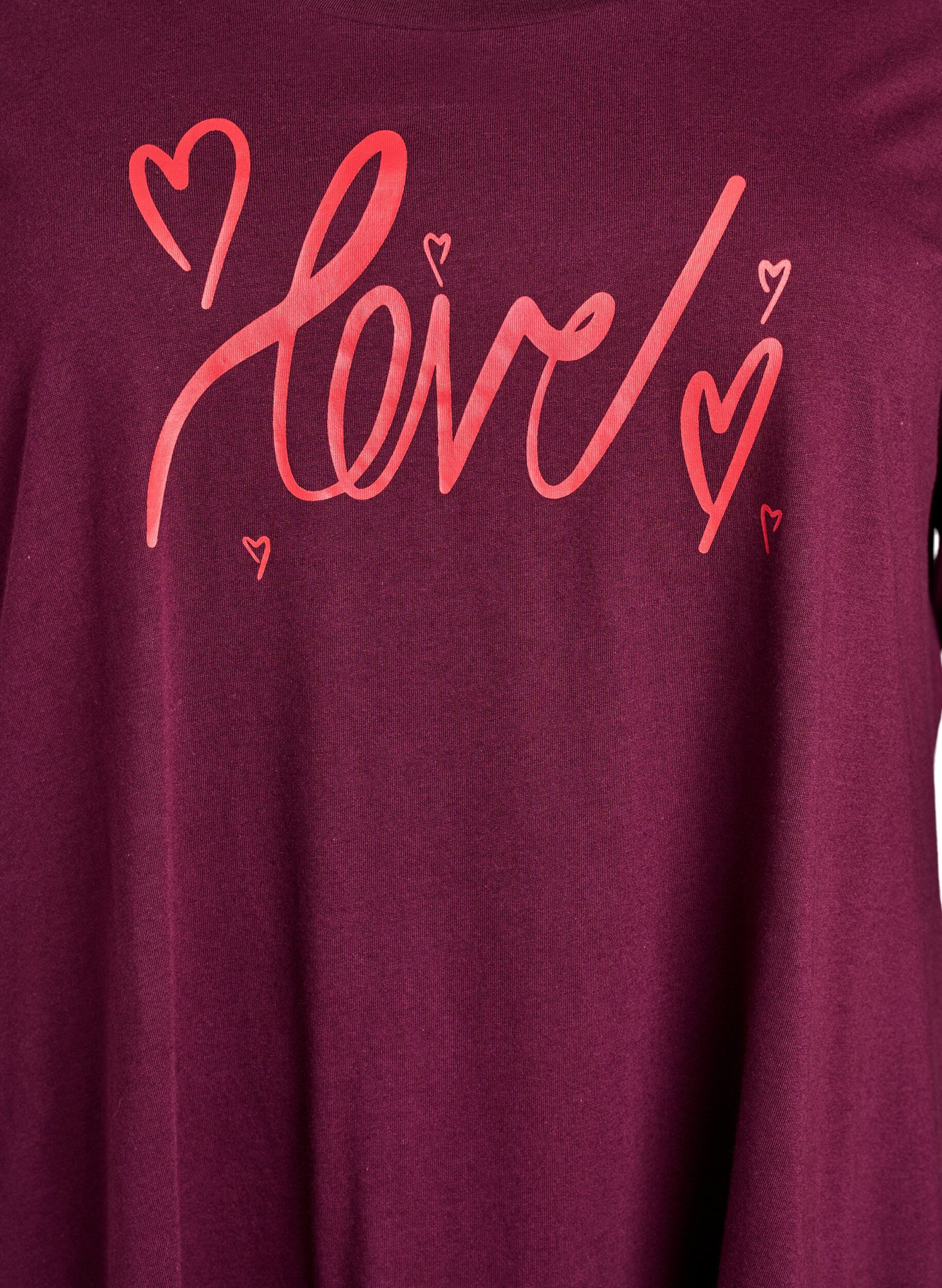 Zizzi Langermet nattkjole i &oslash;kologisk bomull, M&oslash;rk Bordeaux, Packshot image number 2