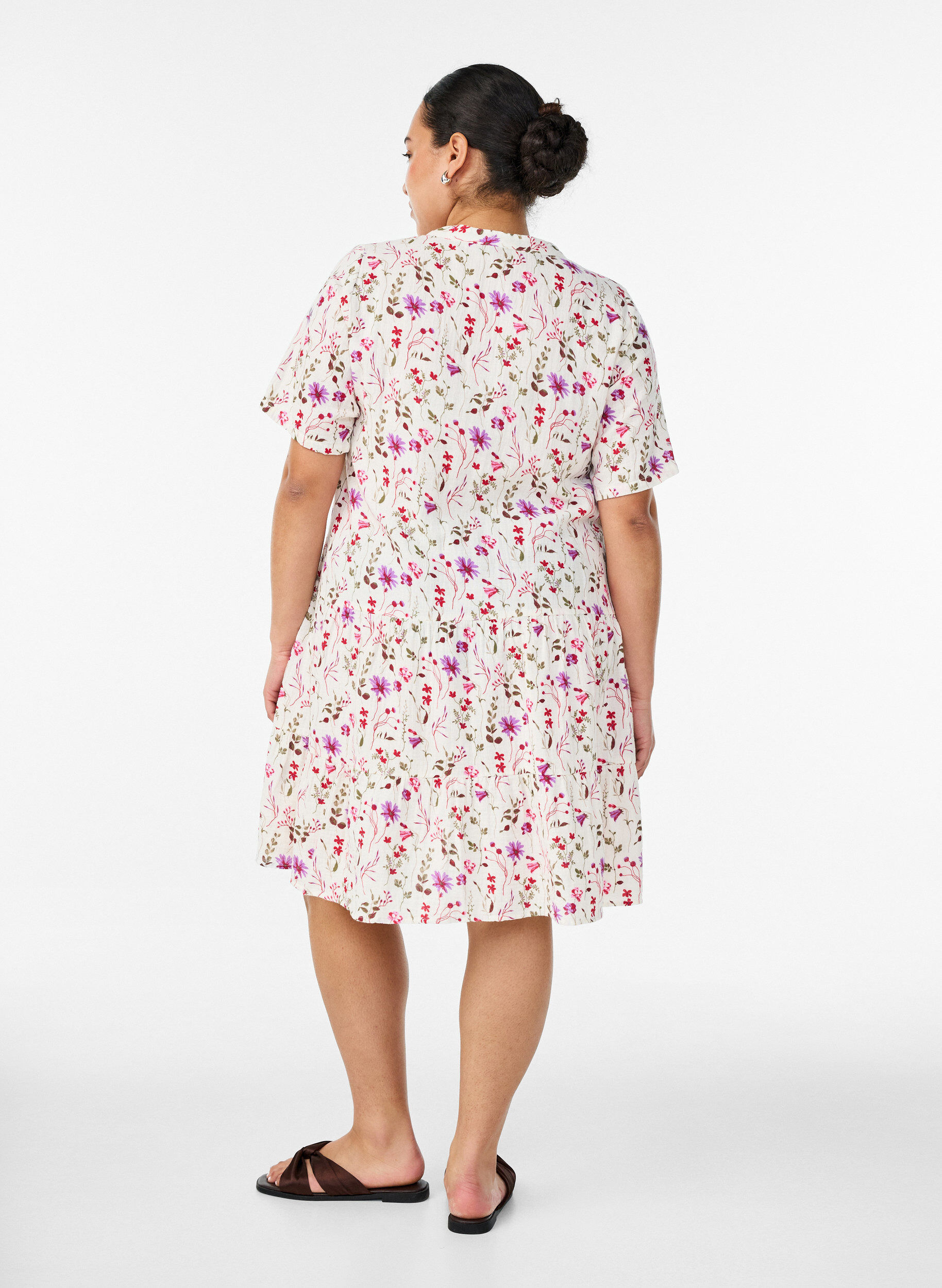 ZizziKort A-linjekjole i bomullsmuslin, Beige, Model image number 2