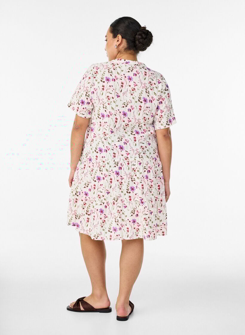 Kort A-linjekjole i bomullsmuslin, Beige, Model image number 2