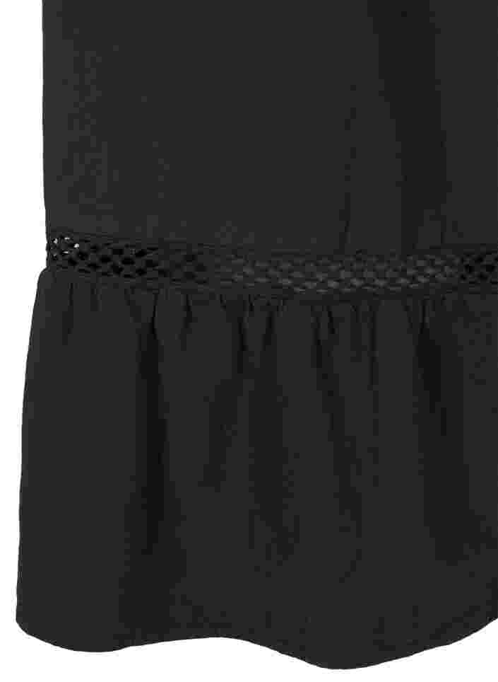 Bomullskjole med blondebånd og korte ermer, Black, Packshot image number 3