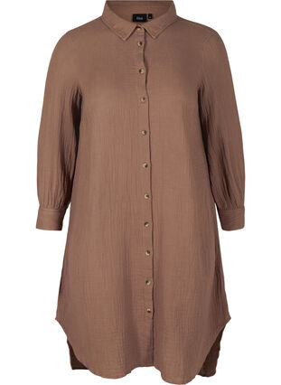 Lang bomullsskjorte med en klassisk krage, Deep Taupe, Packshot image number 0