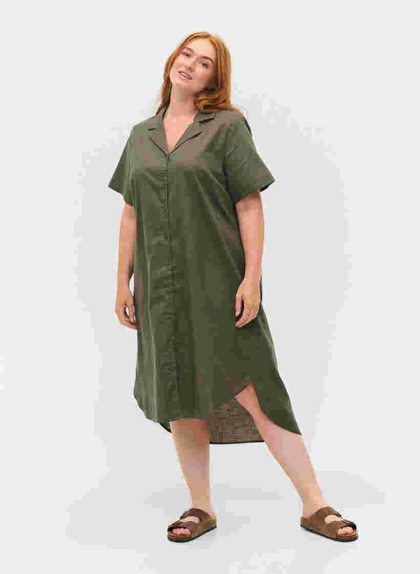 Lang bomullsskjorte med korte ermer, Dusty Olive, Model image number 2