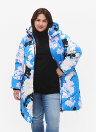 Lang vinterjakke med blomsterprint, French Blue Comb, Model