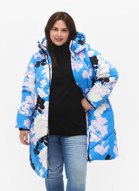 Lang vinterjakke med blomsterprint, French Blue Comb, Model