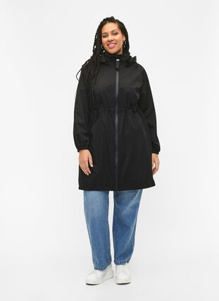 Funksjonell frakk med lommer og hette, Black, Model image number 4
