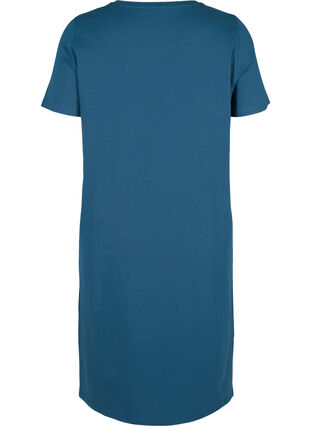 Kortermet kjole i bomull med splitter, Majolica Blue, Packshot image number 1