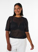 Mesh topp med korte ermer og rund hals, Svart, Model image number 0
