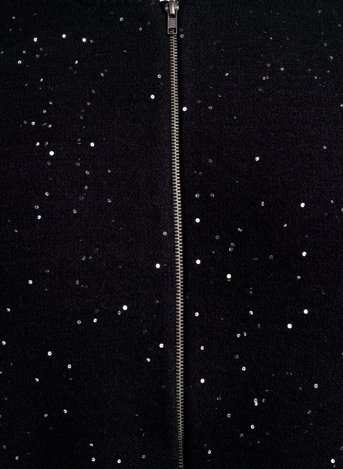 Cardigan med glidelås og paljetter, Svart, Packshot image number 2