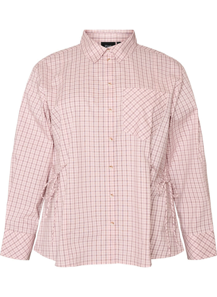 Loose fit rutete skjorte med knytebelte, Rosa, Packshot image number 0