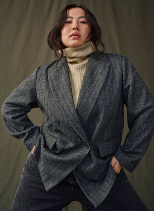 Zizzi Blazer i ullblanding med lommer, Dark Grey Melange, Image image number 1
