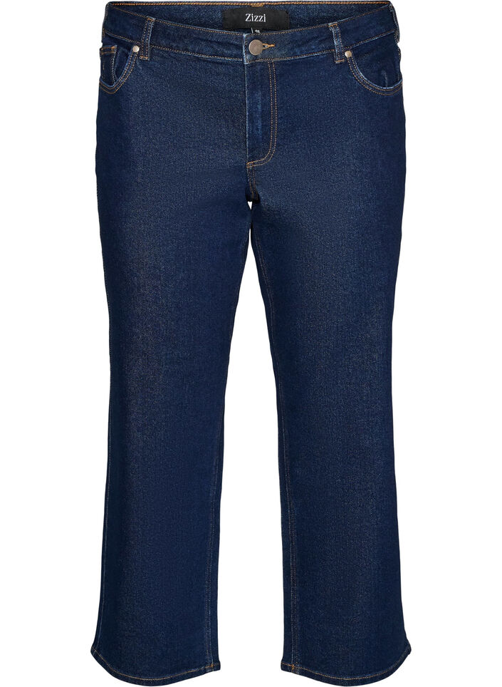 Cropped jeans med straight fit og normal midje, Bl&aring;, Packshot image number 0