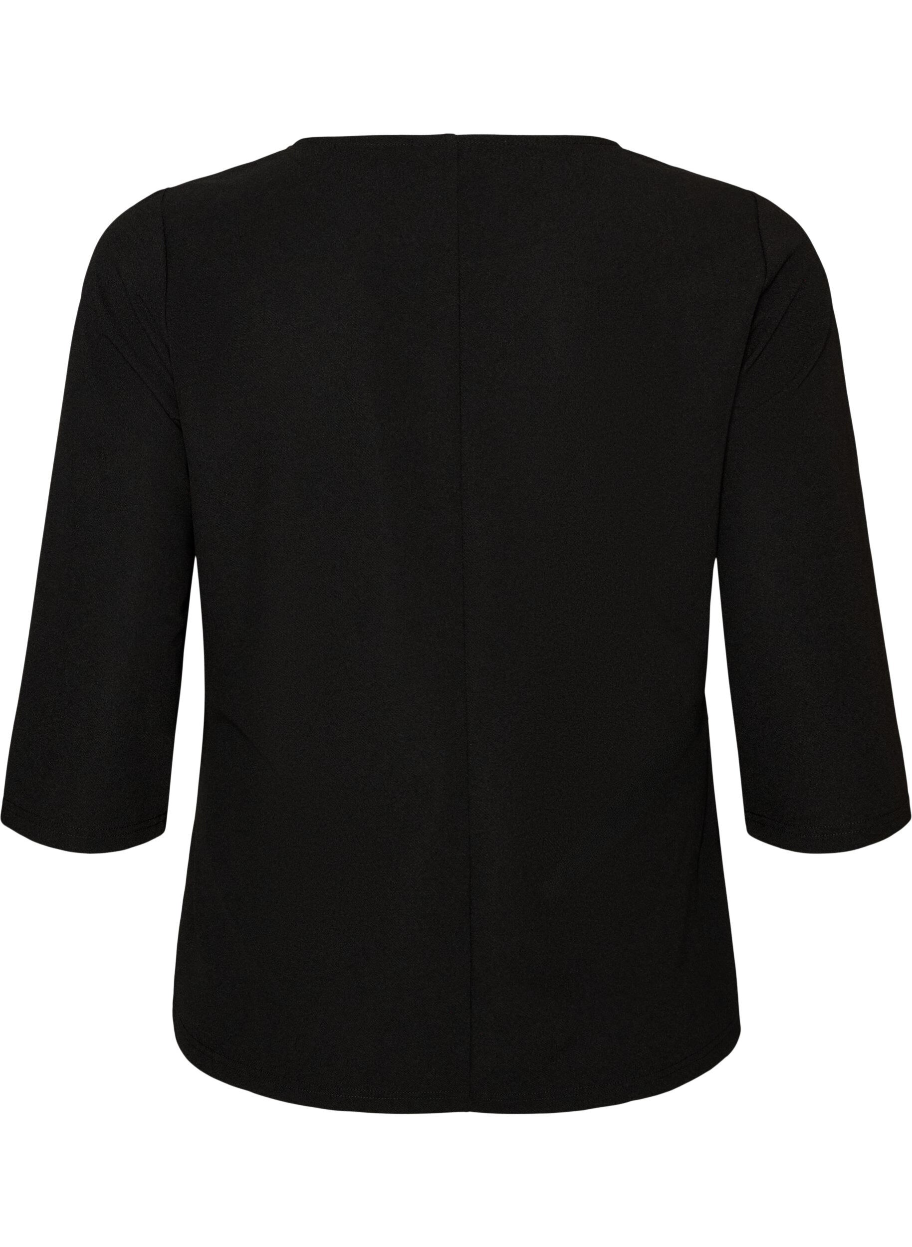 ZizziBluse med asymmetrisk drapering og 3/4-ermer, Svart, Packshot image number 1