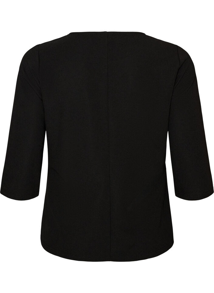 Bluse med asymmetrisk drapering og 3/4-ermer, Svart, Packshot image number 1