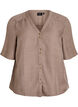 Skjortebluse med V-hals eog korte ermer, Brun, Packshot image number 0