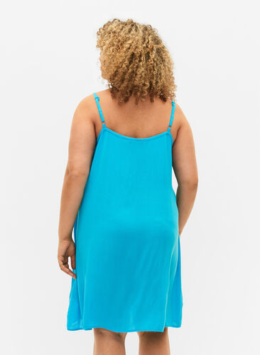Ensfarget kjole i viskose med stropper, Blue Atoll, Model image number 1