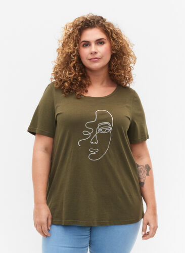 T-skjorte med glittermønster i bomull, Ivy G. Shimmer Face, Model image number 0