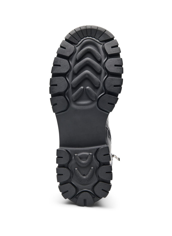 Wide fit – Chunky ankelstøvel med lakkerte detaljer, Black, Packshot