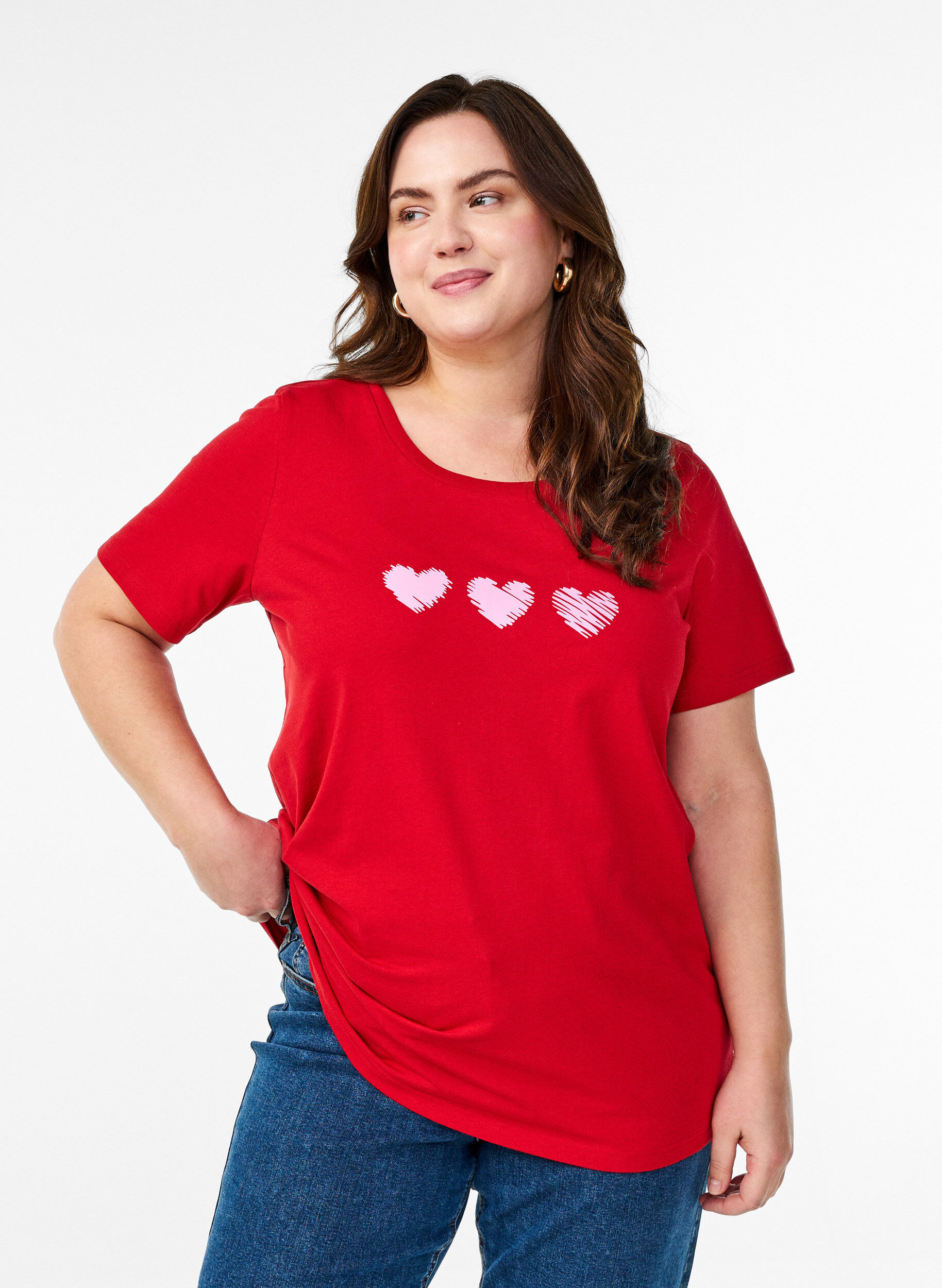 Zizzi Bomulls-t-skjorte med motiv, Salsa w. Hearts, Model image number 0