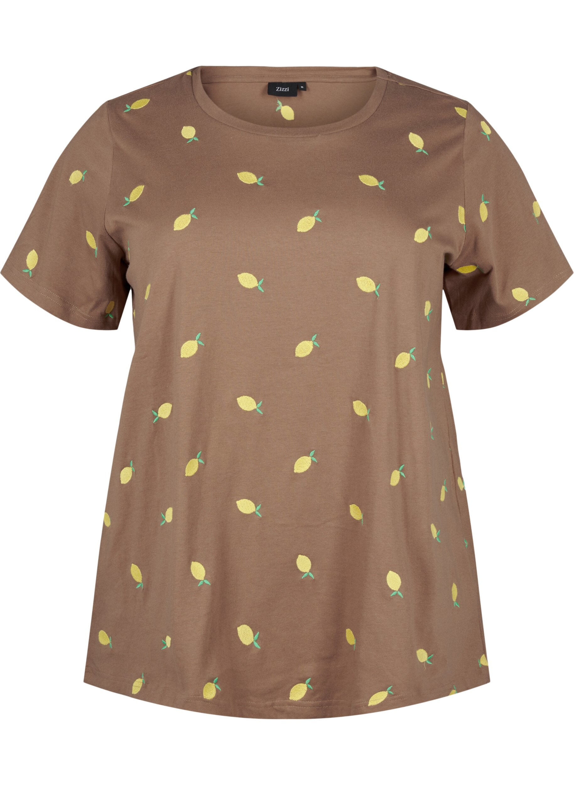 Zizzi T-skjorte i &oslash;kologisk bomull med sitroner, Coca M. Lemon Emb., Packshot image number 0
