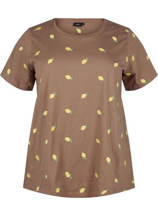 Zizzi T-skjorte i økologisk bomull med hjerter, Coca M. Lemon Emb., Packshot image number 0