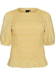 Smockbluse med volangkant og b&aring;thals, Gul