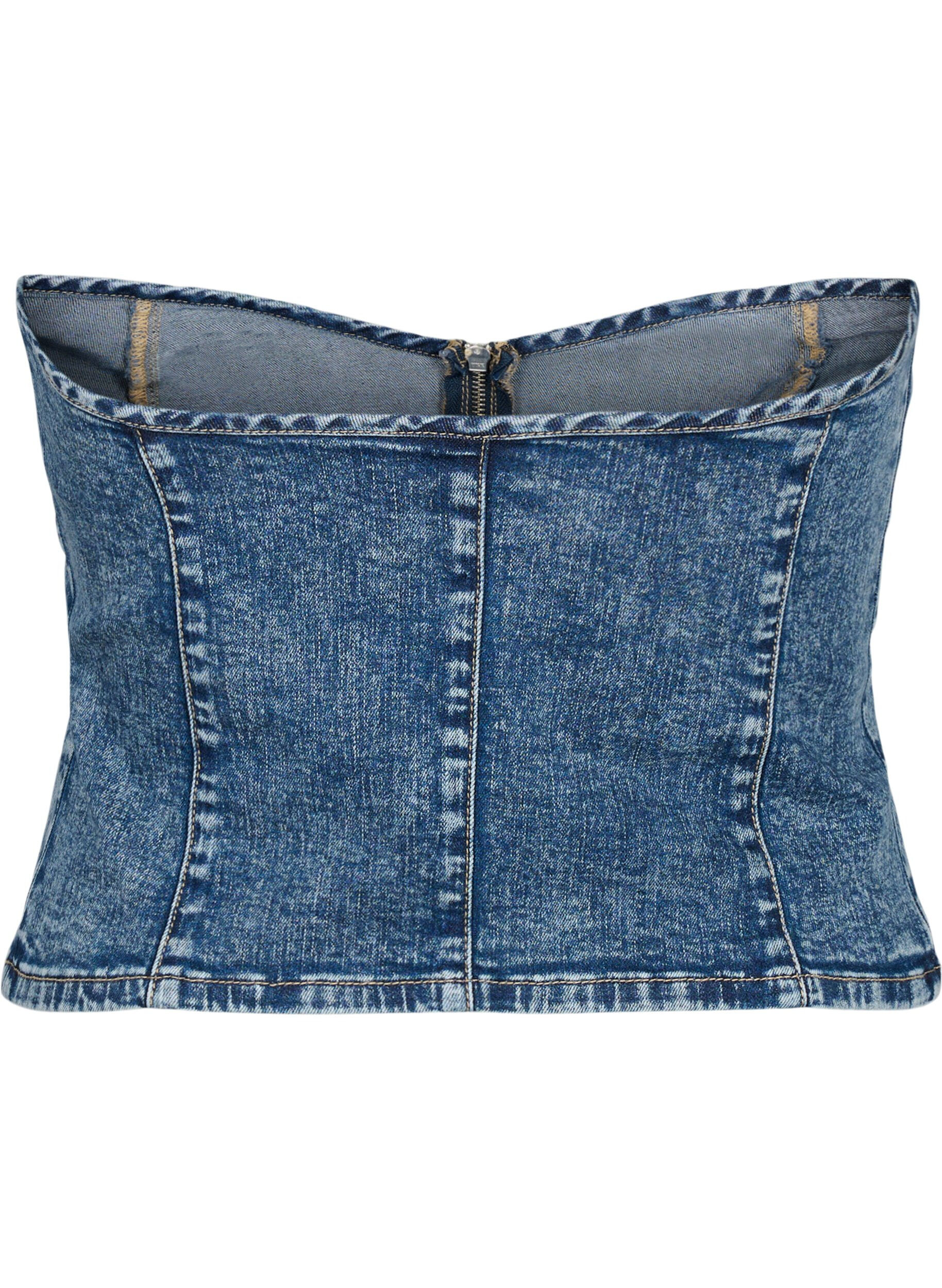 Zizzi Kortsett av denim med glidel&aring;s, Blue denim, Packshot image number 1