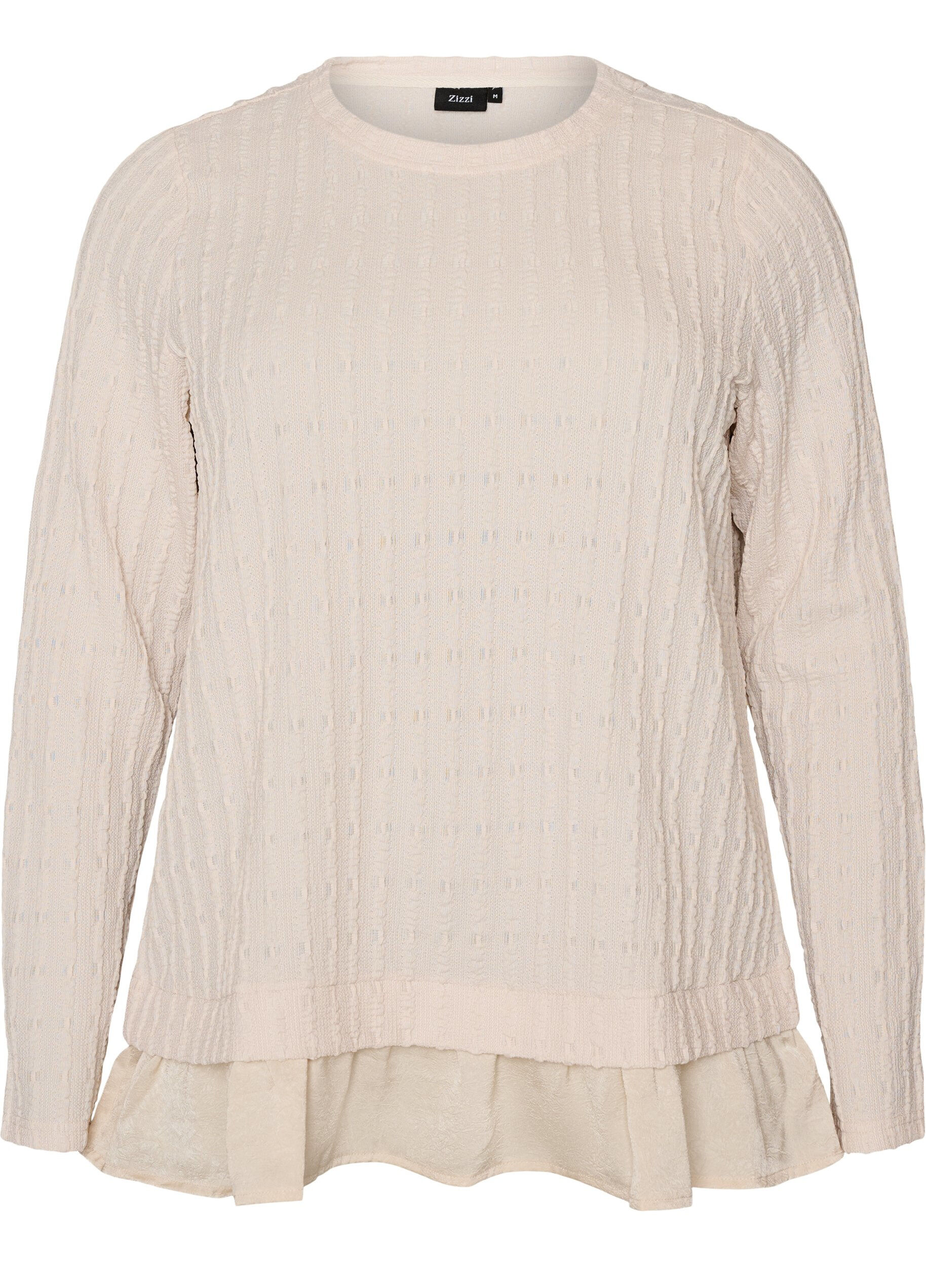 ZizziBluse med struktur og volangkant, Vanilje, Packshot image number 0