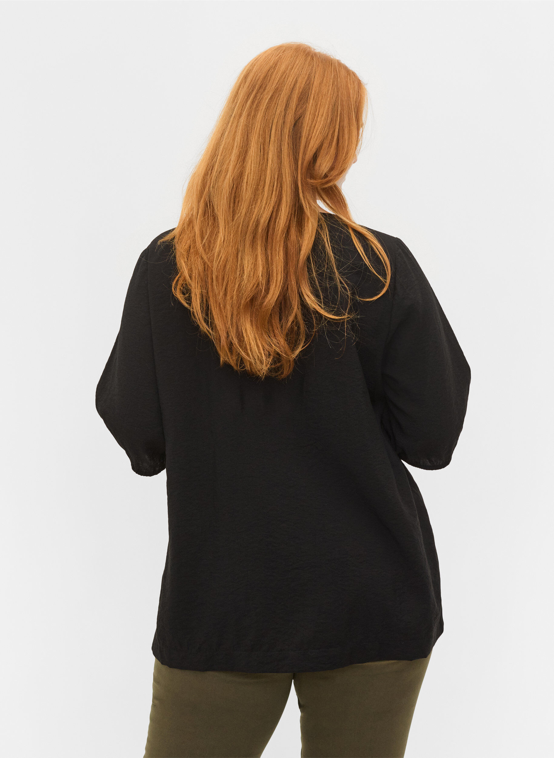 Zizzi Bluse med ballongermer, Black, Model image number 1