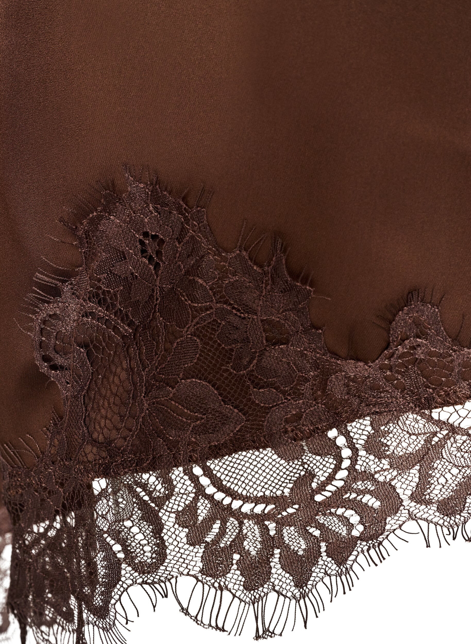 ZizziSatengkjole med blonder og asymmetrisk fold, Brun, Packshot image number 4
