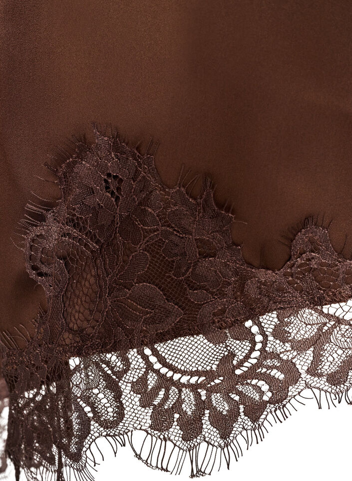 Satengkjole med blonder og asymmetrisk fold, Brun, Packshot image number 4