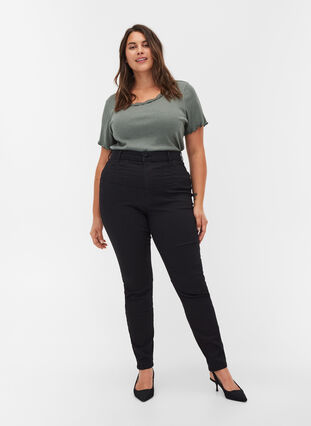 Bea jeans med høyt liv, Black, Model image number 0