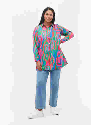 Lang mønstrete skjorte, Colorfull Art Print, Model image number 2