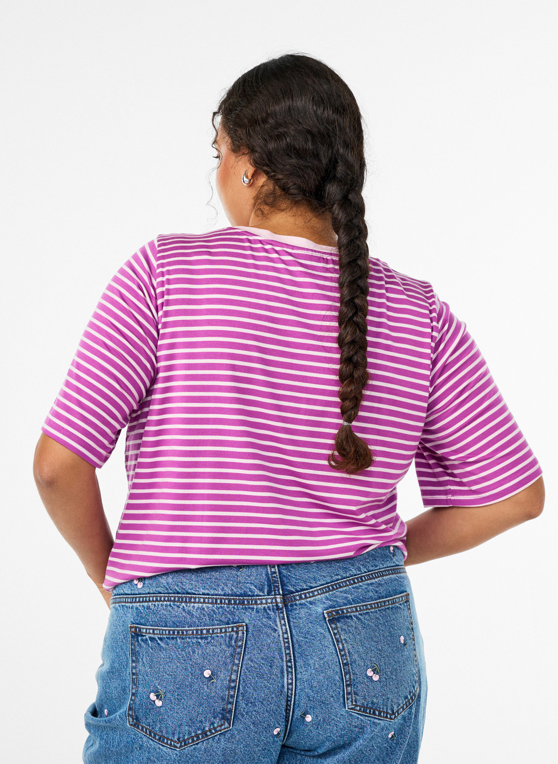 ZizziT-skjorte med TENCEL&trade; Lyocell og striper, Lilla, Model image number 2
