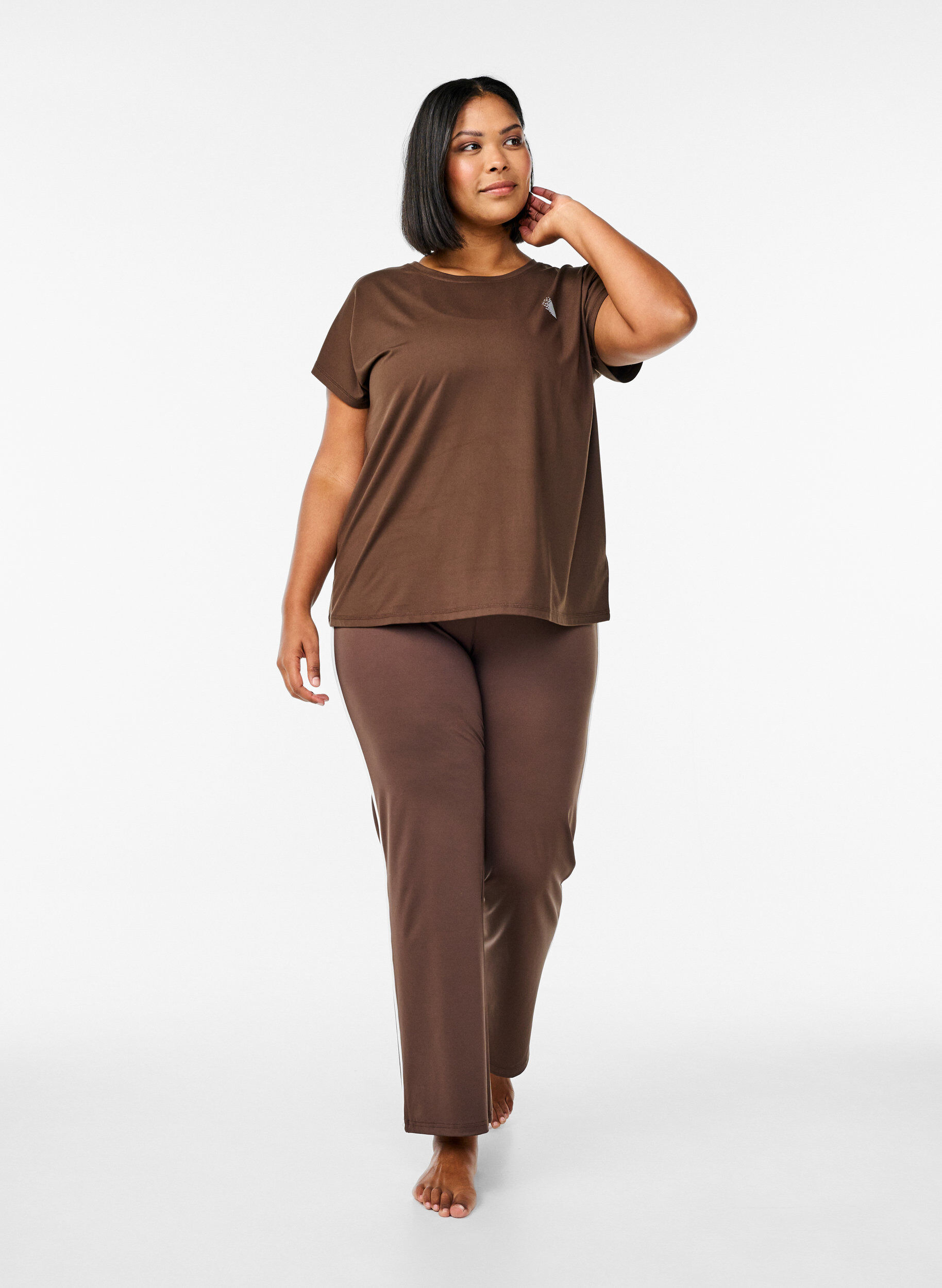 Zizzi Ensfarget trenings-T-skjorte, Brun, Model image number 1