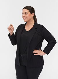 Enkel blazer med knapp og pyntelommer, Black, Model