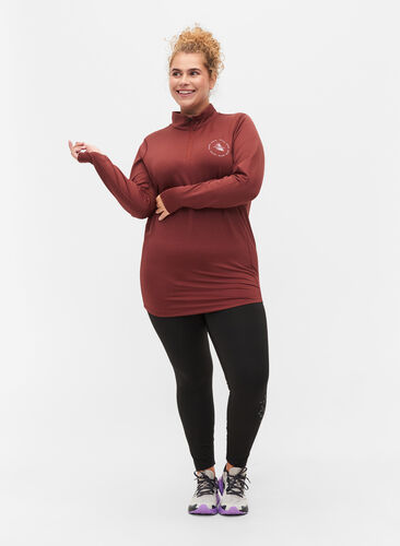 Høyhalset treningsgenser med glidelås, Sable, Model image number 3